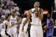 SAN ANTONIO, TX - JUNE 04: Tony Parker #9 of the San Antonio Spurs wipes his face against the Oklahoma City Thunder in Game Five of the Western Conference Finals of the 2012 NBA Playoffs at AT&T Center on June 4, 2012 in San Antonio, Texas. NOTE TO USER: User expressly acknowledges and agrees that, by downloading and or using this photograph, user is consenting to the terms and conditions of the Getty Images License Agreement. (Photo by Tom Pennington/Getty Images)