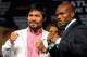 LAS VEGAS, NV - JUNE 06: Boxers Manny Pacquiao (L) and Timothy Bradley pose during the final news conference for their bout at the MGM Grand Hotel/Casino June 6, 2012 in Las Vegas, Nevada. Pacquiao will defend his WBO welterweight title against Bradley when the two meet in the ring on June 9 in Las Vegas. (Photo by David Becker/Getty Images)