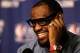 MIAMI, FL - JUNE 09: LeBron James #6 of the Miami Heat speaks with the media after beating the Boston Celtics in Game Seven of the Eastern Conference Finals in the 2012 NBA Playoffs at American Airlines Arena on June 9, 2012 in Miami, Florida. (Photo by Mike Ehrmann/Getty Images)