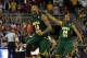 OMAHA, NE - MARCH 16: Kyle O'Quinn #10 and Brandon Wheeless #24 of the Norfolk State Spartans celebrate after they won 86-84 against the Missouri Tigers during the second round of the 2012 NCAA Men's Basketball Tournament at CenturyLink Center on March 16, 2012 in Omaha, Nebraska. (Photo by Doug Pensinger/Getty Images)