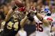 NEW ORLEANS, LA - NOVEMBER 28: Will Herring #54 of the New Orleans Saints intercepts a pass in the end zone thrown to Jake Ballard #85 of the New York Giants at Mercedes-Benz Superdome on November 28, 2011 in New Orleans, Louisiana. (Photo by Wesley Hitt/Getty Images)