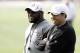 PITTSBURGH, PA - MAY 04: Head coach Mike Tomlin of the Pittsburgh Steelers shares a laugh with new offensive coordinator Todd Haley during their rookie minicamp at the Pittsburgh Steelers South Side training facility on May 4, 2012 in Pittsburgh, Pennsylvania. (Photo by Jared Wickerham/Getty Images)