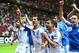 WARSAW, POLAND - JUNE 16: Giorgos Karagounis of Greece (C) celebrates with team mates victory and progress to the quarter finals during the UEFA EURO 2012 group A match between Greece and Russia at The National Stadium on June 16, 2012 in Warsaw, Poland. (Photo by Shaun Botterill/Getty Images)