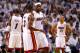 MIAMI, FL - JUNE 17: LeBron James #6 and Dwyane Wade #3 of the Miami Heat talk on court in the second half against the Oklahoma City Thunder in Game Three of the 2012 NBA Finals on June 17, 2012 at American Airlines Arena in Miami, Florida. NOTE TO USER: User expressly acknowledges and agrees that, by downloading and or using this photograph, User is consenting to the terms and conditions of the Getty Images License Agreement. (Photo by Mike Ehrmann/Getty Images)
