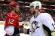 RALEIGH, NC - MAY 26: Jordan Staal #12 of the Pittsburgh Penguins is congratulated by his brother Eric Staal #12 of the Carolina Hurricanes after their 4-1 win in Game Four of the Eastern Conference Championship Round of the 2009 Stanley Cup Playoffs at RBC Center on May 26, 2009 in Raleigh, North Carolina. (Photo by Jim McIsaac/Getty Images)