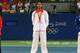 Rafael Nadal on the podium after winning gold in 2008.