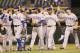 SEATTLE, WA - MAY 22: Members of the Texas Rangers celebrate after defeating the Seattle Mariners 3-1 at Safeco Field on May 22, 2012 in Seattle, Washington. (Photo by Otto Greule Jr/Getty Images)