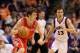PHOENIX, AZ - FEBRUARY 09: Goran Dragic #3 of the Houston Rockets drives the ball past Steve Nash #13 of the Phoenix Suns during the NBA game at US Airways Center on February 9, 2012 in Phoenix, Arizona. The Rockets defeated the Suns 96-89. NOTE TO USER: User expressly acknowledges and agrees that, by downloading and or using this photograph, User is consenting to the terms and conditions of the Getty Images License Agreement. (Photo by Christian Petersen/Getty Images)