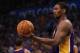 OKLAHOMA CITY, OK - MAY 21: Metta World Peace #15 of the Los Angeles Lakers during Game Five of the Western Conference Semifinals of the 2012 NBA Playoffs at Chesapeake Energy Arena on May 21, 2012 in Oklahoma City, Oklahoma. NOTE TO USER: User expressly acknowledges and agrees that, by downloading and or using this photograph, User is consenting to the terms and conditions of the Getty Images License Agreement. (Photo by Ronald Martinez/Getty Images)