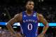 NEW ORLEANS, LA - APRIL 02: Thomas Robinson #0 and Tyshawn Taylor #10 of the Kansas Jayhawks look on in the first half while taking on the Kentucky Wildcats in the National Championship Game of the 2012 NCAA Division I Men's Basketball Tournament at the Mercedes-Benz Superdome on April 2, 2012 in New Orleans, Louisiana. (Photo by Jeff Gross/Getty Images)