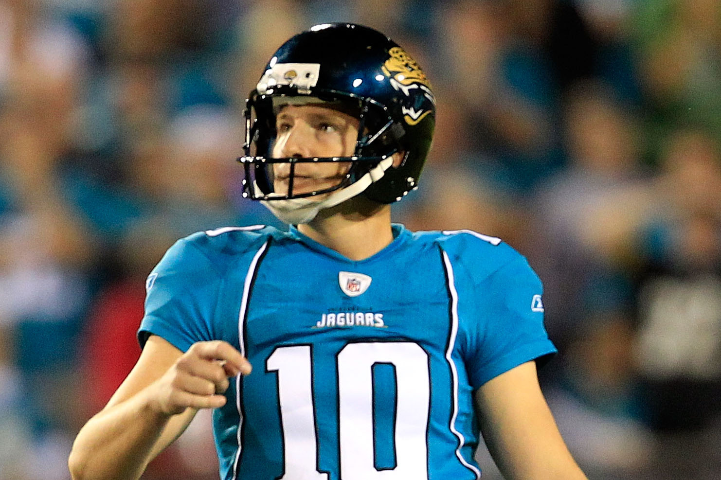 Jacksonville Jaguars kicker Josh Scobee (10) is congratulated by