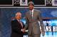 NEWARK, NJ - JUNE 28: Anthony Davis (R) of the Kentucky Wildcats greets NBA Commissioner David Stern (L) after he was selected number one overall by the New Orleans Hornets during the first round of the 2012 NBA Draft at Prudential Center on June 28, 2012 in Newark, New Jersey. NOTE TO USER: User expressly acknowledges and agrees that, by downloading and/or using this Photograph, user is consenting to the terms and conditions of the Getty Images License Agreement. (Photo by Elsa/Getty Images)