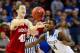 ATLANTA, GA - MARCH 23: Cody Zeller #40 of the Indiana Hoosiers passes against Michael Kidd-Gilchrist #14 of the Kentucky Wildcats during the 2012 NCAA Men's Basketball South Regional Semifinal game at the Georgia Dome on March 23, 2012 in Atlanta, Georgia. (Photo by Kevin C. Cox/Getty Images)
