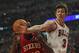 CHICAGO, IL - MAY 08: Omer Asik #3 of the Chicago Bulls knocks the ball away from Elton Brand #42 of the Philadelphia 76ers in Game Five of the Eastern Conference Quarterfinals during the 2012 NBA Playoffs at the United Center on May 8, 2012 in Chicago, Illinois. NOTE TO USER: User expressly acknowledges and agrees that, by downloading and or using this photograph, User is consenting to the terms and conditions of the Getty Images License Agreement. (Photo by Jonathan Daniel/Getty Images)