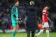 LONDON, ENGLAND - FEBRUARY 27: Wojciech Szczesny (L) of Arsenal talks to manager Arsene Wenger as Robin van Persie walks off dejected during the Carling Cup Final between Arsenal and Birmingham City at Wembley Stadium on February 27, 2011 in London, England. (Photo by Alex Livesey/Getty Images)