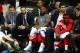 NEWARK, NJ - APRIL 23: (L-R) Jordan Farmar, Deron Williams, DeShawn Stevenson, Brook Lopez and Anthony Morrow of the New Jersey Nets look on from the bench against the Philadelphia 76ers at Prudential Center on April 23, 2012 in Newark, New Jersey. Tonight's game is the last home game the Nets will play in New Jersey since the franchise will being moving and will play it's home games at the Barclays Center in the New York City Borough of Brooklyn starting with the 2012-13 NBA season. NOTE TO USER: User expressly acknowledges and agrees that, by downloading and or using this photograph, User is consenting to the terms and conditions of the Getty Images License Agreement. (Photo by Chris Chambers/Getty Images)