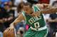 ATLANTA, GA - MAY 08: Guard Avery Bradley #0 of the Boston Celtics dribbles during Game Five of the Eastern Conference Quarterfinals of the NBA Playoffs against the Atlanta Hawks at Philips Arena on May 8, 2012 in Atlanta, Georgia. NOTE TO USER: User expressly acknowledges and agrees that, by downloading and or using this photograph, User is consenting to the terms and conditions of the Getty Images License Agreement. (Photo by Mike Zarrilli/Getty Images)