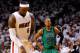 MIAMI, FL - MAY 30: Ray Allen #20 of the Boston Celtics looks on in overtime as LeBron James #6 of the Mimi Heat gets set to attempt a free throw in Game Two of the Eastern Conference Finals in the 2012 NBA Playoffs on May 30, 2012 at American Airlines Arena in Miami, Florida. NOTE TO USER: User expressly acknowledges and agrees that, by downloading and or using this photograph, User is consenting to the terms and conditions of the Getty Images License Agreement. (Photo by Mike Ehrmann/Getty Images)