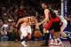 NEW YORK, NY - MARCH 20: Jeremy Lin #17 of the New York Knicks steals the ball in the second half against Andrea Bargnani #7 of the Toronto Raptors at Madison Square Garden on March 20, 2012 in New York City. NOTE TO USER: User expressly acknowledges and agrees that, by downloading and or using this photograph, User is consenting to the terms and conditions of the Getty Images License Agreement. (Photo by Chris Chambers/Getty Images)