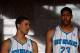 NEW ORLEANS, LA - JUNE 29: Austin Rivers #25 and Anthony Davis #23 of the New Orleans Hornets talk with the media at the New Orleans Arena on June 29, 2012 in New Orleans, Louisiana. Davis was the first overall pick, and Rivers the 10th overall pick in the 2012 NBA draft. (Photo by Chris Graythen/Getty Images)