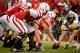 LINCOLN, NE - NOVEMBER 25: Offensive linesman Mike Caputo #58 and the rest of the Nebraska Cornhusker line wait to fire off against the Iowa Hawkeyes during their game at Memorial Stadium November 25, 2011 in Lincoln, Nebraska. Nebraska defeated Iowa 20-7. (Photo by Eric Francis/Getty Images)