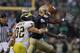 SOUTH BEND, IN - SEPTEMBER 11: Jordan Kovacs #32 of the Michigan Wolverines breaks up a pass intended for Michael Floyd #3 of the Notre Dame Fighting Irish at Notre Dame Stadium on September 11, 2010 in South Bend, Indiana. Michigan defeated Notre Dame 28-24. (Photo by Jonathan Daniel/Getty Images)