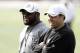 PITTSBURGH, PA - MAY 04: Head coach Mike Tomlin of the Pittsburgh Steelers shares a laugh with new offensive coordinator Todd Haley during their rookie minicamp at the Pittsburgh Steelers South Side training facility on May 4, 2012 in Pittsburgh, Pennsylvania. (Photo by Jared Wickerham/Getty Images)