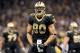 NEW ORLEANS, LA - NOVEMBER 28: Tight end Jimmy Graham #80 of the New Orleans Saints reacts after a first quarter catch against the New York Giants at Mercedes-Benz Superdome on November 28, 2011 in New Orleans, Louisiana. (Photo by Ronald Martinez/Getty Images)