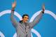 LONDON, ENGLAND - AUGUST 02: Gold medallist Michael Phelps of the United States celebrates prior to receiving his medal on the podium during the medal ceremony for the Men's 200m Individual Medley final on Day 6 of the London 2012 Olympic Games at the Aquatics Centre on August 2, 2012 in London, England. (Photo by Ezra Shaw/Getty Images)