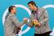 LONDON, ENGLAND - AUGUST 02: Gold medallist Michael Phelps (R) of the United States shakes hands Silver medallist Ryan Lochte of the United States on the podium during the medal ceremony for the Men's 200m Individual Medley final on Day 6 of the London 2012 Olympic Games at the Aquatics Centre on August 2, 2012 in London, England. (Photo by Adam Pretty/Getty Images)