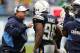 Nov 6, 2011; San Diego, CA, USA; San Diego Chargers linebackers coach John Pagano (left) talks with linebacker Antwan Barnes (98) durign a game against the Green Bay Packers at Qualcomm Stadium. Mandatory Credit: Jake Roth-US PRESSWIRE