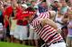 AKRON, OH - AUGUST 05: Keegan Bradley celebrates his par putt on the 18th green on his way to winning the final round of the World Golf Championships-Bridgestone Invitational at Firestone Country Club South Course on August 5, 2012 in Akron, Ohio. (Photo by Sam Greenwood/Getty Images)