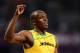 LONDON, ENGLAND - AUGUST 05: Usain Bolt of Jamaica celebrates after winning the gold medal in the Men's 100m Final on Day 9 of the London 2012 Olympic Games at the Olympic Stadium on August 5, 2012 in London, England. (Photo by Mike Hewitt/Getty Images)