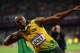 LONDON, ENGLAND - AUGUST 05: Usain Bolt of Jamaica celebrates winning gold in the Men's 100m Final on Day 9 of the London 2012 Olympic Games at the Olympic Stadium on August 5, 2012 in London, England.(Photo by Julia Vynokurova/Getty Images)