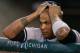 DETROIT, MI - AUGUST 06: Andruw Jones #22 of the New York Yankees watches the action from the dugout during the game aganst the Detroit Tigers at Comerica Park on August 6, 2012 in Detroit, Michigan. (Photo by Leon Halip/Getty Images)