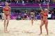 LONDON, ENGLAND - AUGUST 07: Kerri Walsh Jennings and Misty May-Treanor of the United States of the United States celebrate after the Women's Beach Volleyball Semi Final match between United States and China on Day 11 of the London 2012 Olympic Games at Horse Guards Parade August 7, 2012 in London, England. (Photo by Ryan Pierse/Getty Images)