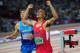 LONDON, ENGLAND - AUGUST 09: Ashton Eaton of the United States celebrates as he crosses the finish line next to Oleksiy Kasyanov of Ukraine in the Men's Decathlon 1500m on Day 13 of the London 2012 Olympic Games at Olympic Stadium on August 9, 2012 in London, England. (Photo by Stu Forster/Getty Images)