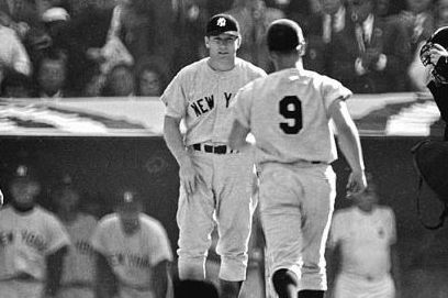 CIRCA 1960's: Outfielder Mickey Mantle,center, Roger Maris, left and