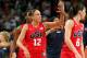 LONDON, ENGLAND - AUGUST 09: Diana Taurasi #12 of United States celebrates with teammates after defeating Australia 86-73 in the Women's Basketball semifinal on Day 13 of the London 2012 Olympics Games at North Greenwich Arena on August 9, 2012 in London, England. (Photo by Christian Petersen/Getty Images)
