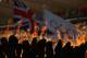 LONDON, ENGLAND - AUGUST 08: The Olympic Cauldron burns in front of the Union Jack and Olympic flag on Day 12 of the London 2012 Olympic Games at Olympic Stadium on August 8, 2012 in London, England. (Photo by Paul Gilham/Getty Images)