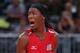 LONDON, ENGLAND - AUGUST 09: Destinee Hooker #19 of United States reacts after a point against Korea during the Women's Volleyball semifinal match on Day 13 of the London 2012 Olympics Games at Earls Court on August 9, 2012 in London, England. (Photo by Elsa/Getty Images)