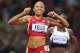LONDON, ENGLAND - AUGUST 08: Allyson Felix of the United States celebrates after winning gold in the Women's 200m Final on Day 12 of the London 2012 Olympic Games at Olympic Stadium on August 8, 2012 in London, England. (Photo by Ezra Shaw/Getty Images)