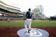 Aug 4, 2012; San Diego, CA, USA; San Diego Padres third baseman Chase Headley (7) before a fourth inning at bat against the New York Mets at Petco Park. Mandatory Credit: Jake Roth-US PRESSWIRE