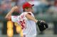PHILADELPHIA, PA - AUGUST 07: Starting pitcher Cole Hamels #35 of the Philadelphia Phillies delivers a pitch during the game against the Atlanta Braves at Citizens Bank Park on August 7, 2012 in Philadelphia, Pennsylvania. (Photo by Drew Hallowell/Getty Images)