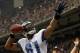 NEW ORLEANS, LA - JANUARY 07: Calvin Johnson #81 of the Detroit Lions celebrates after scoring a touchdown in the second quarter against the New Orleans Saints during their 2012 NFC Wild Card Playoff game at Mercedes-Benz Superdome on January 7, 2012 in New Orleans, Louisiana. (Photo by Ronald Martinez/Getty Images)