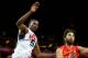 LONDON, ENGLAND - AUGUST 12: Juan-Carlos Navarro #7 of Spain drives for a shot attempt against Kevin Durant #5 of the United States during the Men's Basketball gold medal game on Day 16 of the London 2012 Olympics Games at North Greenwich Arena on August 12, 2012 in London, England. (Photo by Christian Petersen/Getty Images)