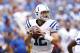 INDIANAPOLIS, IN - AUGUST 12: Andrew Luck #12 of the Indianapolis Colts looks to pass the ball against the St. Louis Rams during a preseason NFL game at Lucas Oil Stadium on August 12, 2012 in Indianapolis, Indiana. (Photo by Joe Robbins/Getty Images)