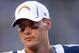 Aug 9, 2012; San Diego, CA, USA; San Diego Chargers quarterback Philip Rivers on the sideline during the third quarter against the Green Bay Packers at Qualcomm Stadium. Mandatory Credit: Jake Roth-US PRESSWIRE
