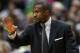 April 09, 2012; Indianapolis, IN, USA; Toronto Raptors head coach Dwane Casey talks to his players from the bench area at Bankers Life Fieldhouse. Indiana defeated Toronto 103-98. Mandatory credit: Michael Hickey-US PRESSWIRE