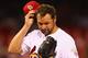 ST. LOUIS, MO - AUGUST 6: Jake Westbrook #35 of the St. Louis Cardinals reacts to giving up a home run against the San Francisco Giants at Busch Stadium on August 6, 2012 in St. Louis, Missouri. (Photo by Dilip Vishwanat/Getty Images)